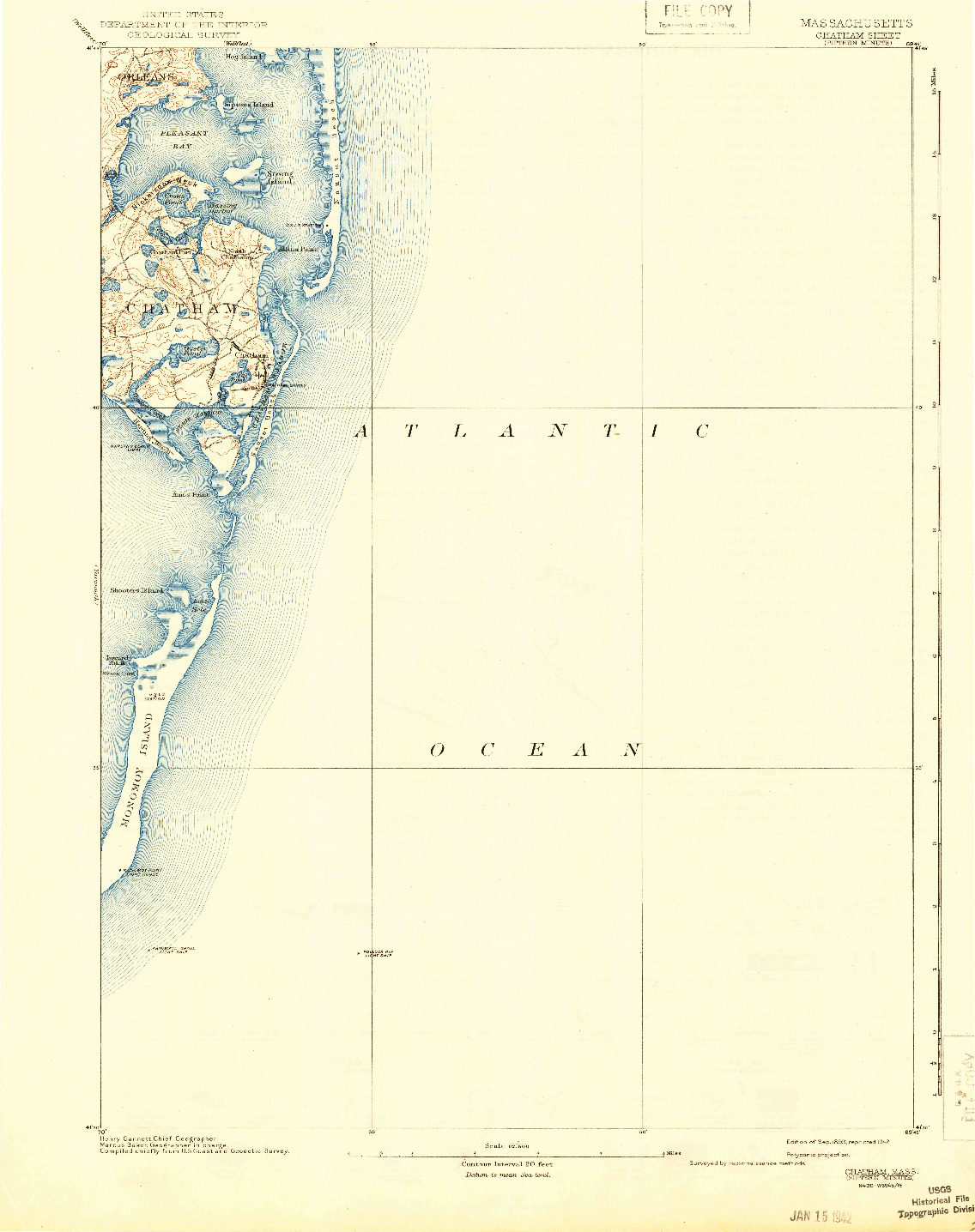 USGS 1:62500-SCALE QUADRANGLE FOR CHATHAM, MA 1893