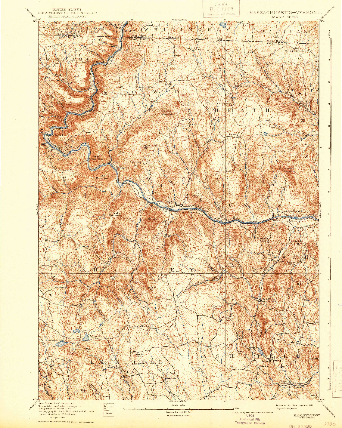 USGS 1:62500-SCALE QUADRANGLE FOR HAWLEY, MA 1894