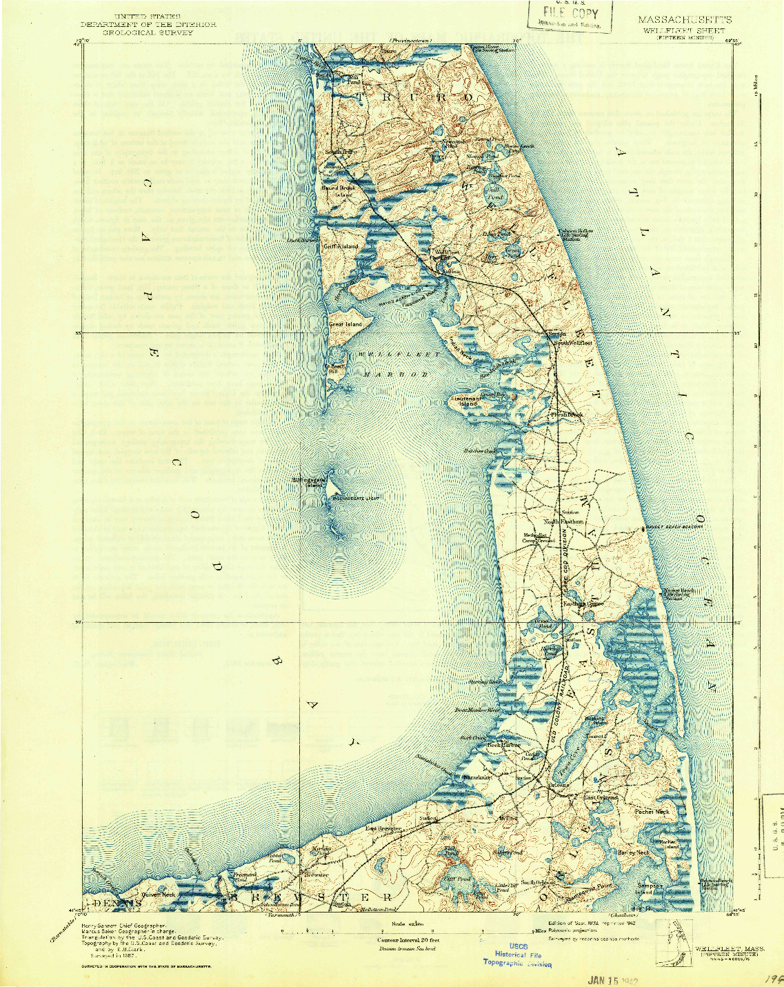 USGS 1:62500-SCALE QUADRANGLE FOR WELLFLEET, MA 1893