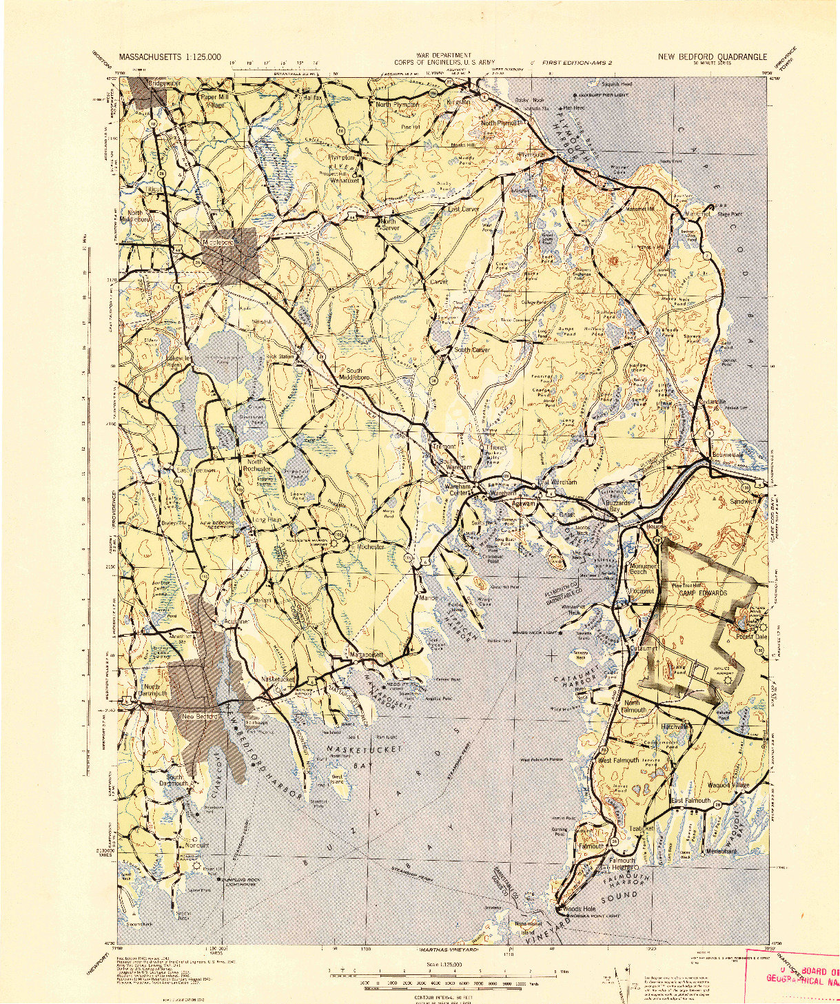 USGS 1:125000-SCALE QUADRANGLE FOR NEW BEDFORD, MA 1942