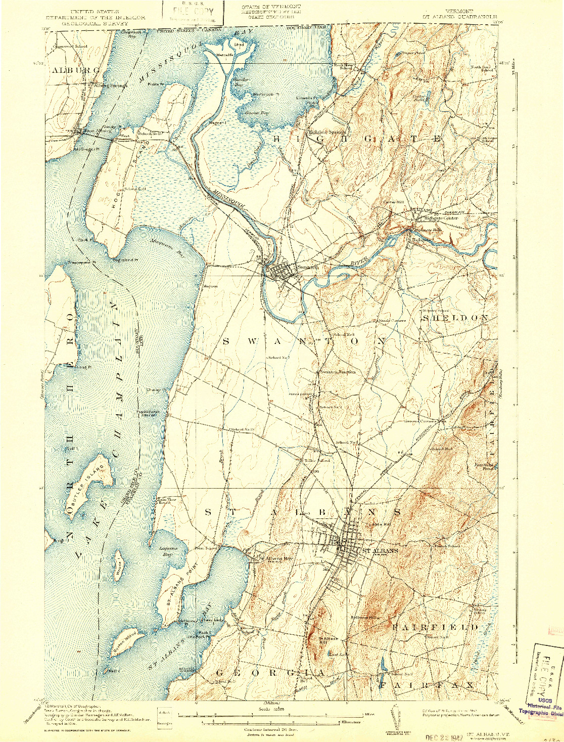 USGS 1:62500-SCALE QUADRANGLE FOR ST. ALBANS, VT 1916