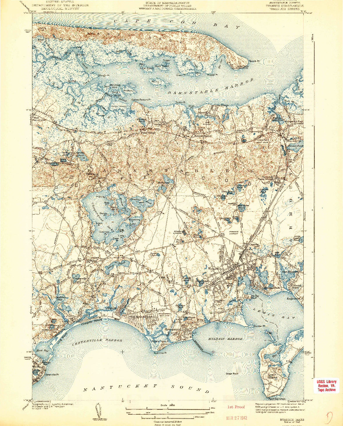 USGS 1:31680-SCALE QUADRANGLE FOR HYANNIS, MA 1942