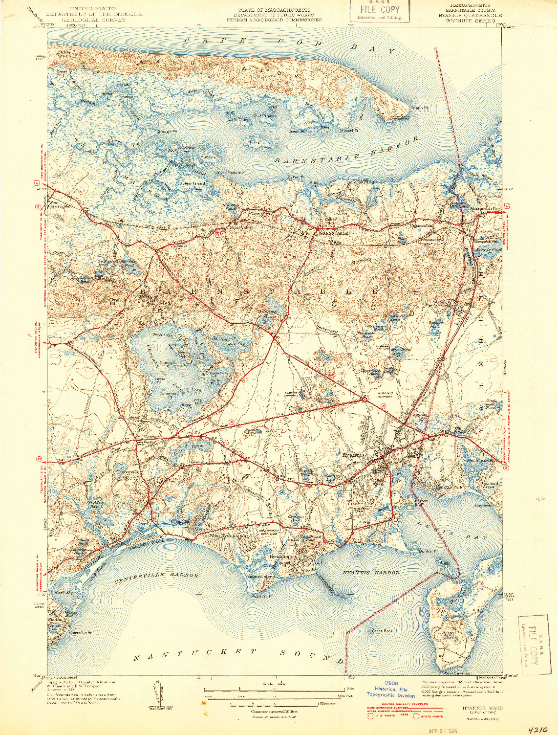 USGS 1:31680-SCALE QUADRANGLE FOR HYANNIS, MA 1942