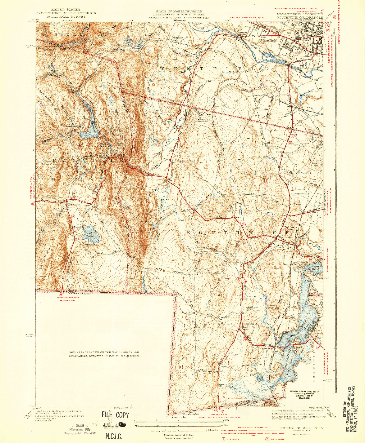 USGS 1:31680-SCALE QUADRANGLE FOR SOUTHWICK, MA 1942