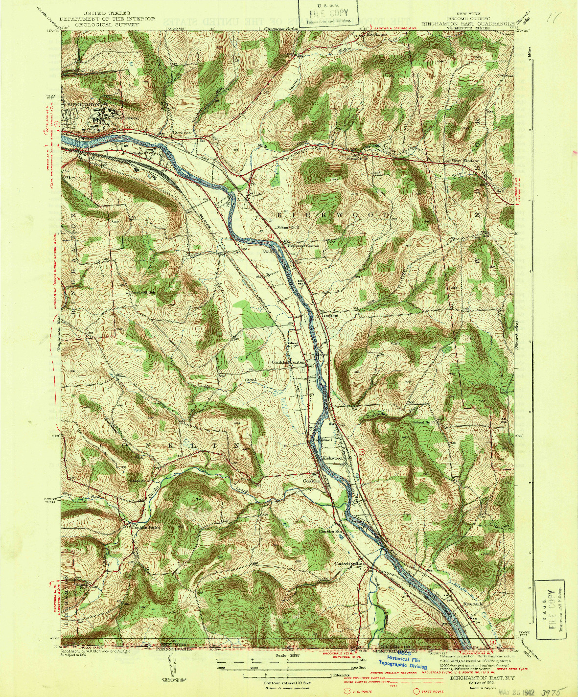 USGS 1:31680-SCALE QUADRANGLE FOR BINGHAMTON EAST, NY 1942