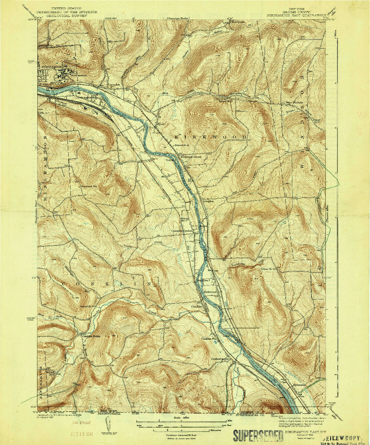 USGS 1:31680-SCALE QUADRANGLE FOR BINGHAMTON EAST, NY 1942