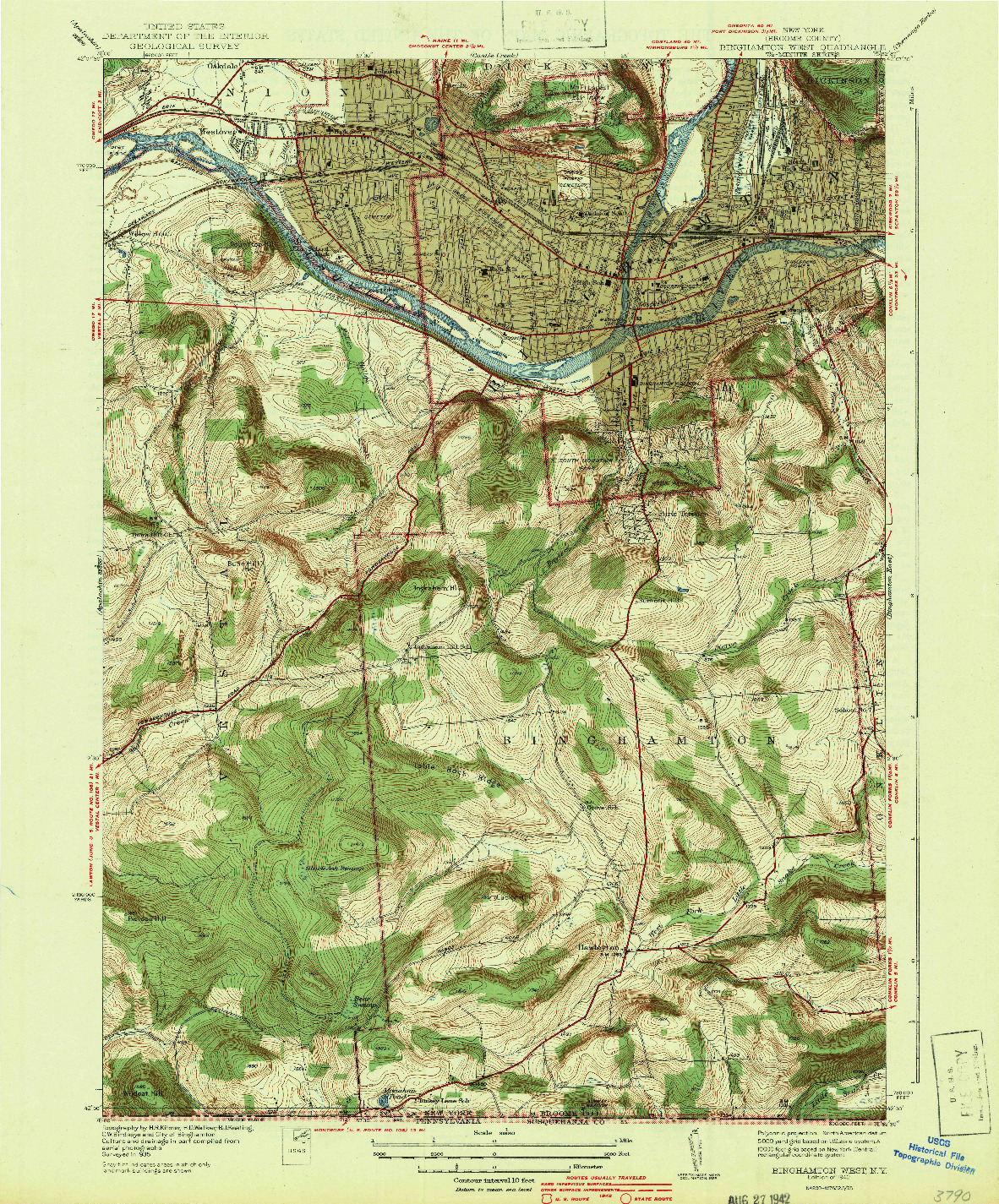 USGS 1:31680-SCALE QUADRANGLE FOR BINGHAMTON WEST, NY 1942