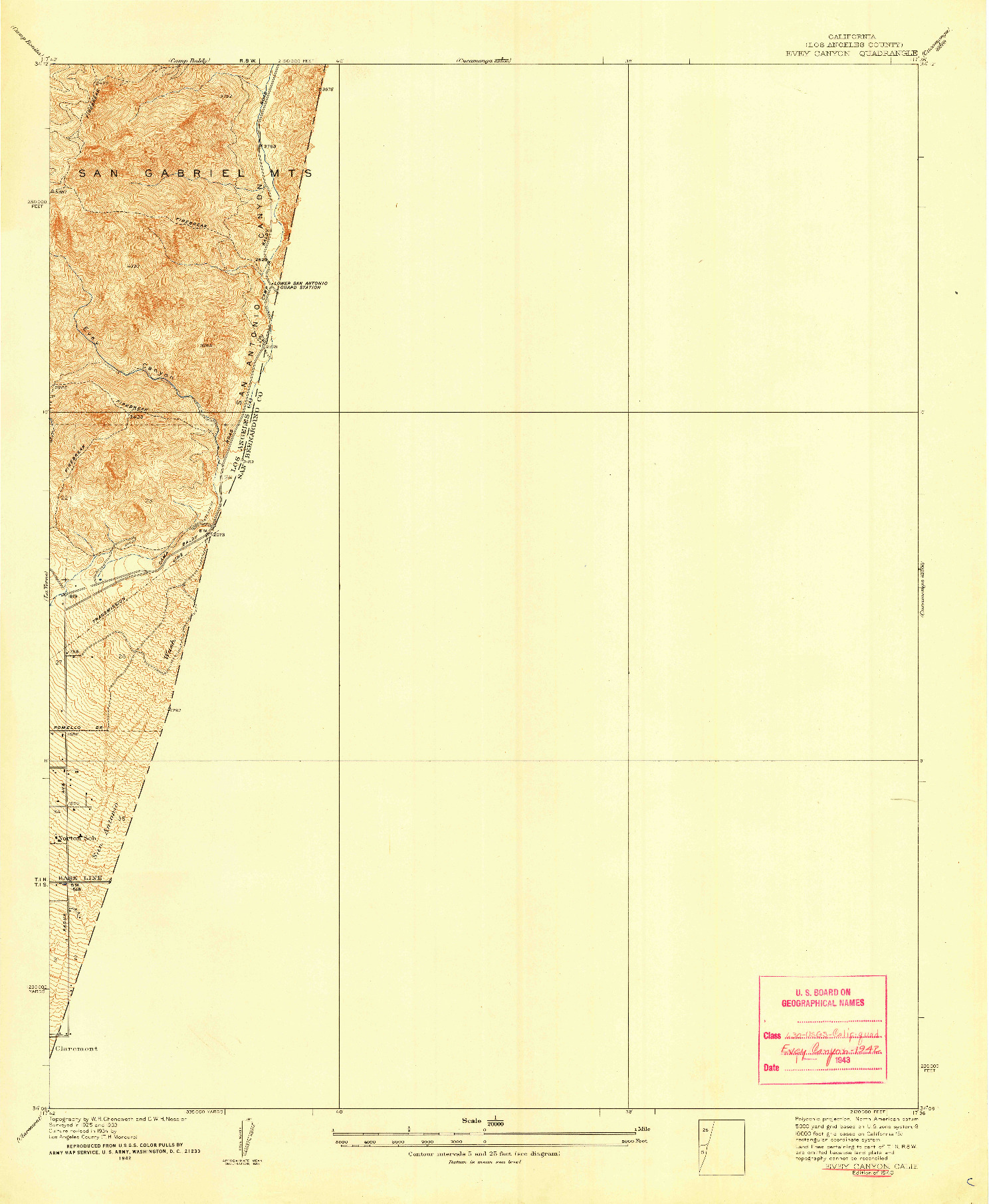 USGS 1:20000-SCALE QUADRANGLE FOR EVEY CANYON, CA 1940