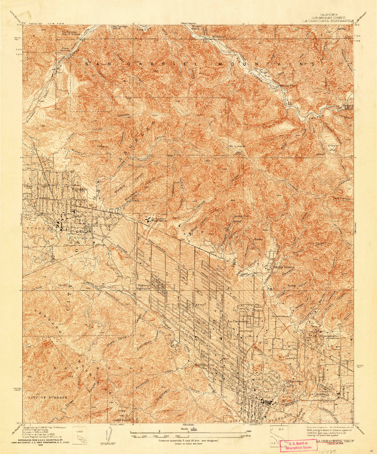 USGS 1:20000-SCALE QUADRANGLE FOR LA CRESCENTA, CA 1939