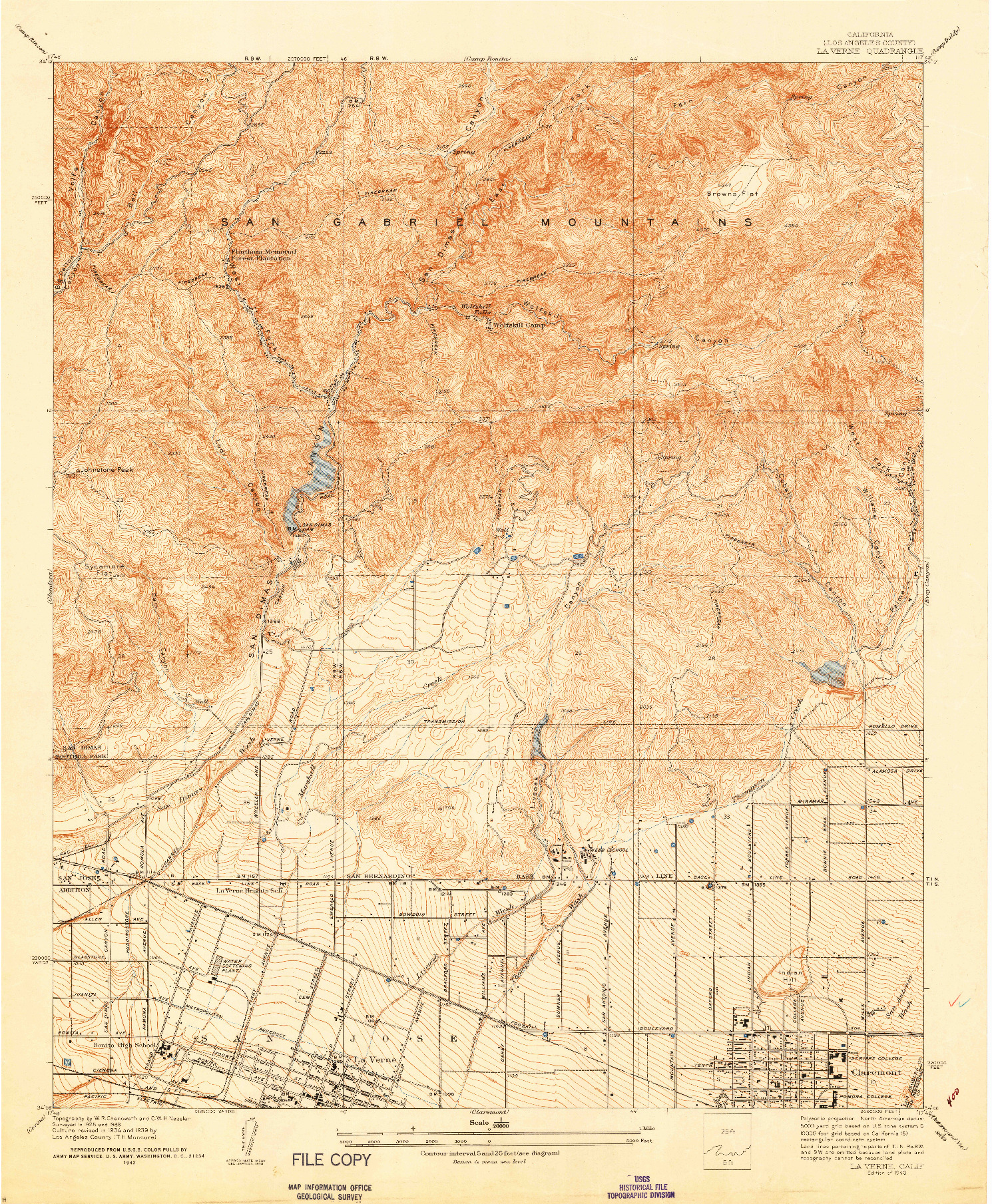USGS 1:20000-SCALE QUADRANGLE FOR LA VERNE, CA 1940