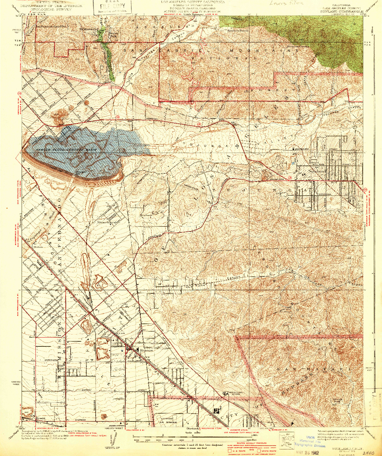 USGS 1:24000-SCALE QUADRANGLE FOR SUNLAND, CA 1942