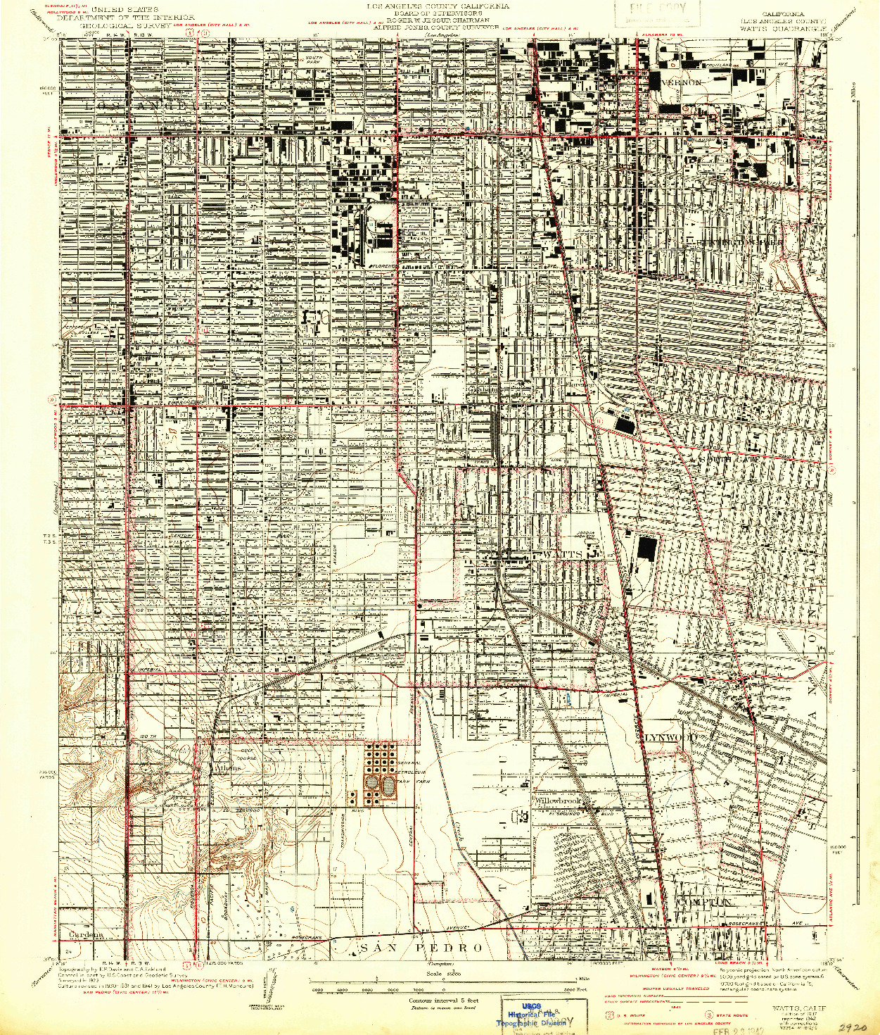 USGS 1:24000-SCALE QUADRANGLE FOR WATTS, CA 1937