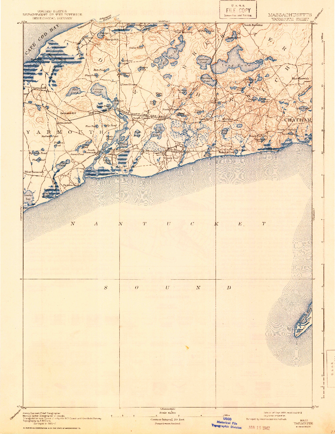 USGS 1:62500-SCALE QUADRANGLE FOR YARMOUTH, MA 1893