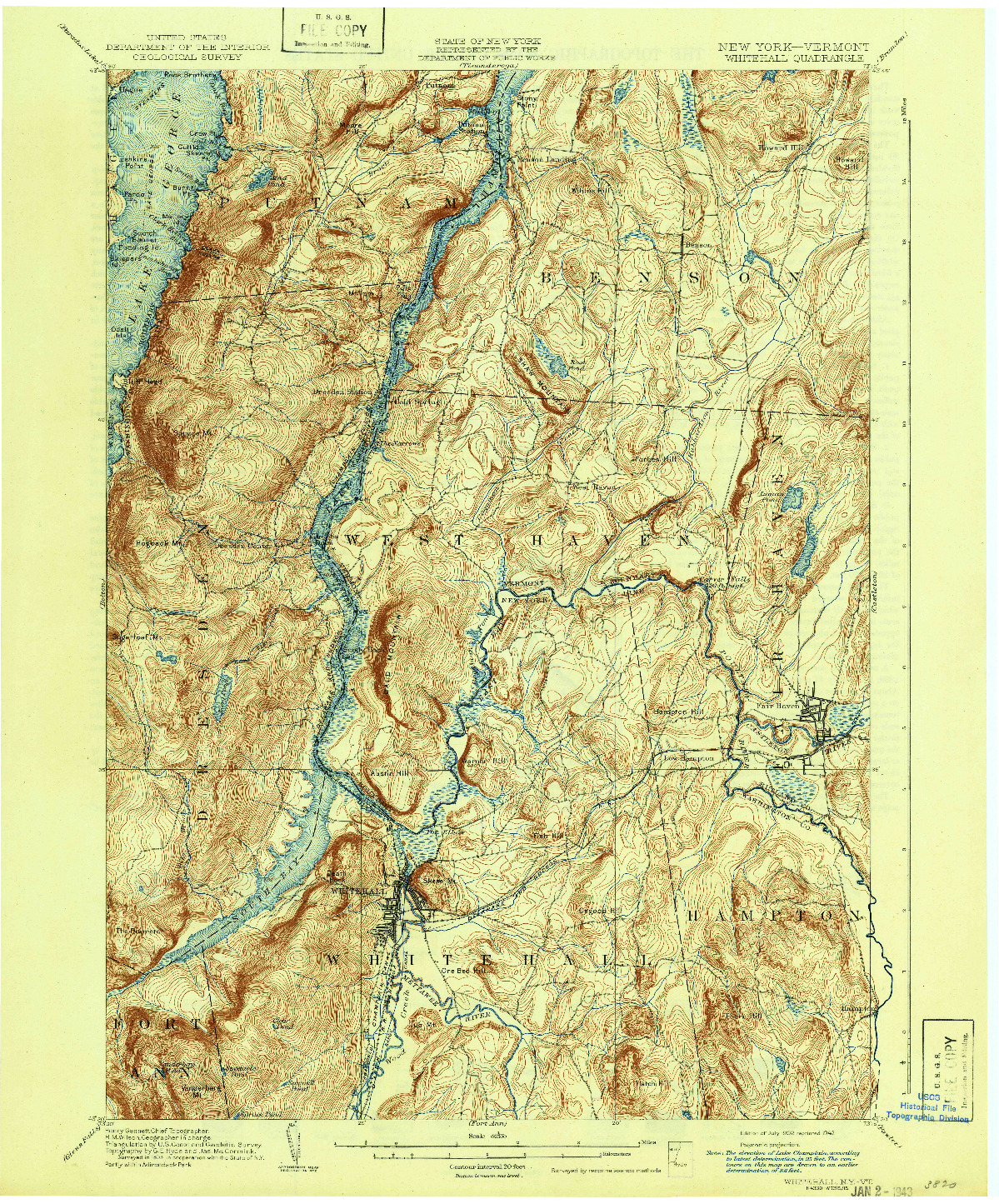 USGS 1:62500-SCALE QUADRANGLE FOR WHITEHALL, NY 1902