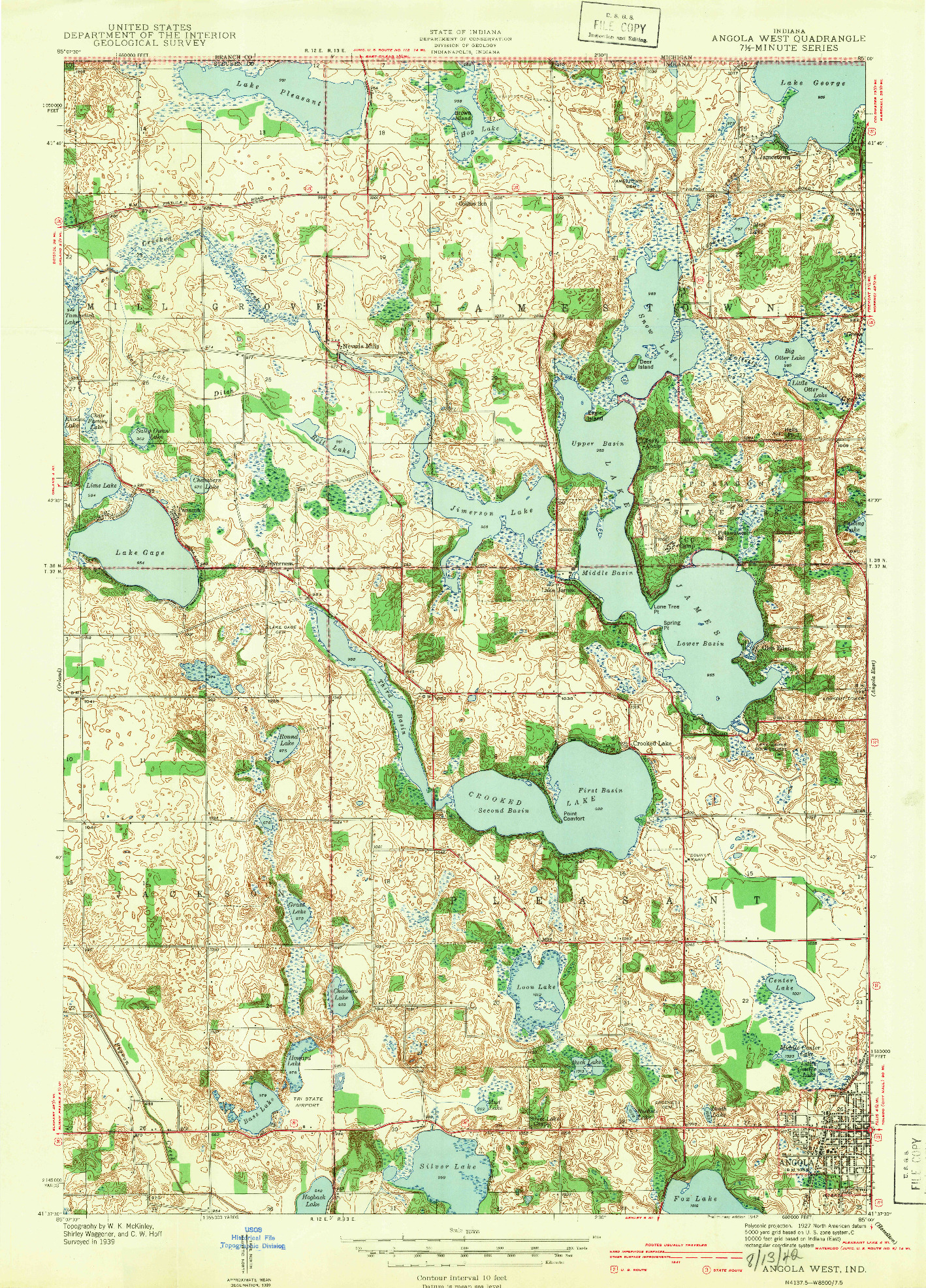 USGS 1:24000-SCALE QUADRANGLE FOR ANGOLA WEST, IN 1942