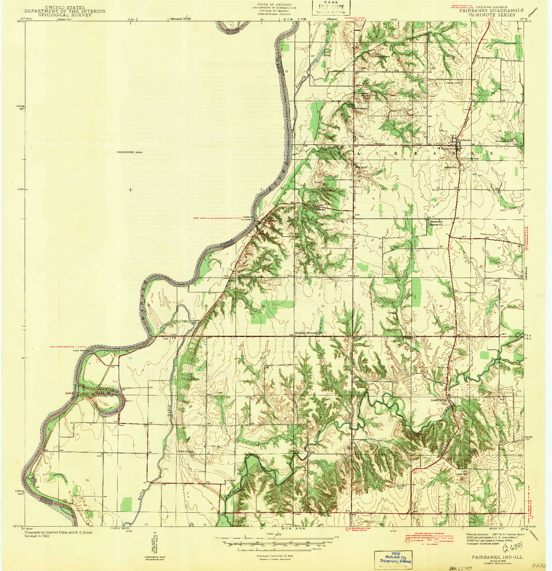USGS 1:24000-SCALE QUADRANGLE FOR FAIRBANKS, IN 1942