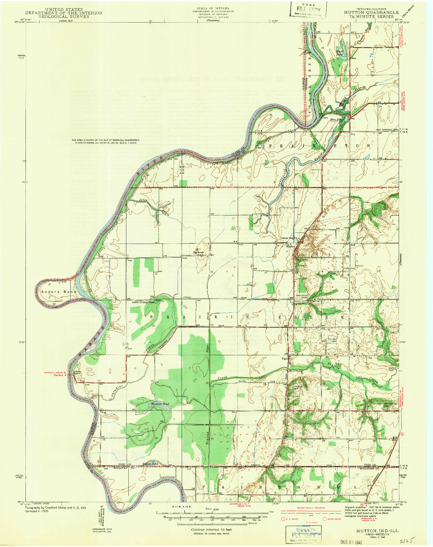 USGS 1:24000-SCALE QUADRANGLE FOR HUTTON, IN 1942