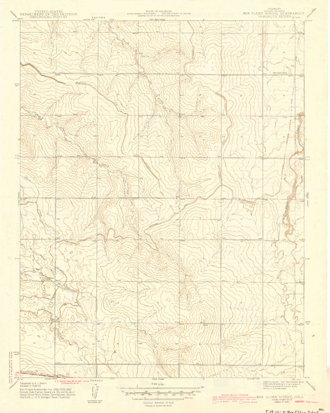 USGS 1:31680-SCALE QUADRANGLE FOR BOX ELDER SCHOOL, CO 1942