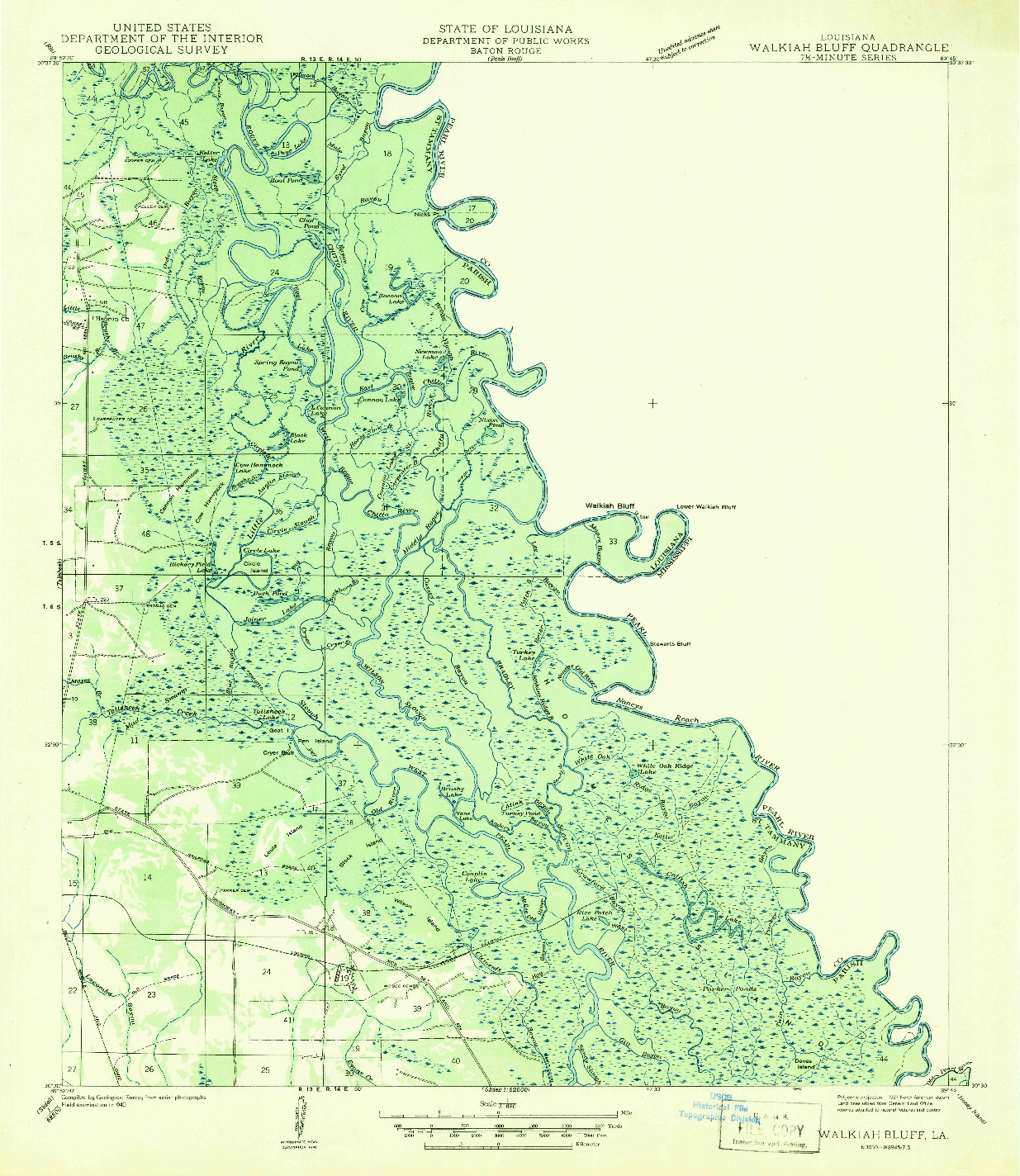 USGS 1:31680-SCALE QUADRANGLE FOR WALKIAH BLUFF, LA 1942