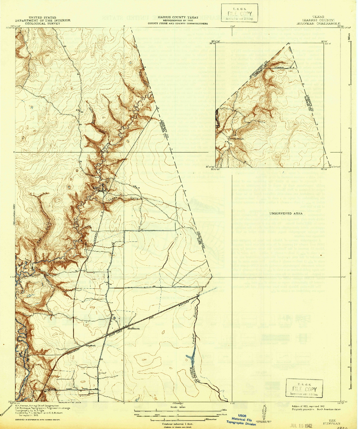 USGS 1:31680-SCALE QUADRANGLE FOR HUFFMAN, TX 1920