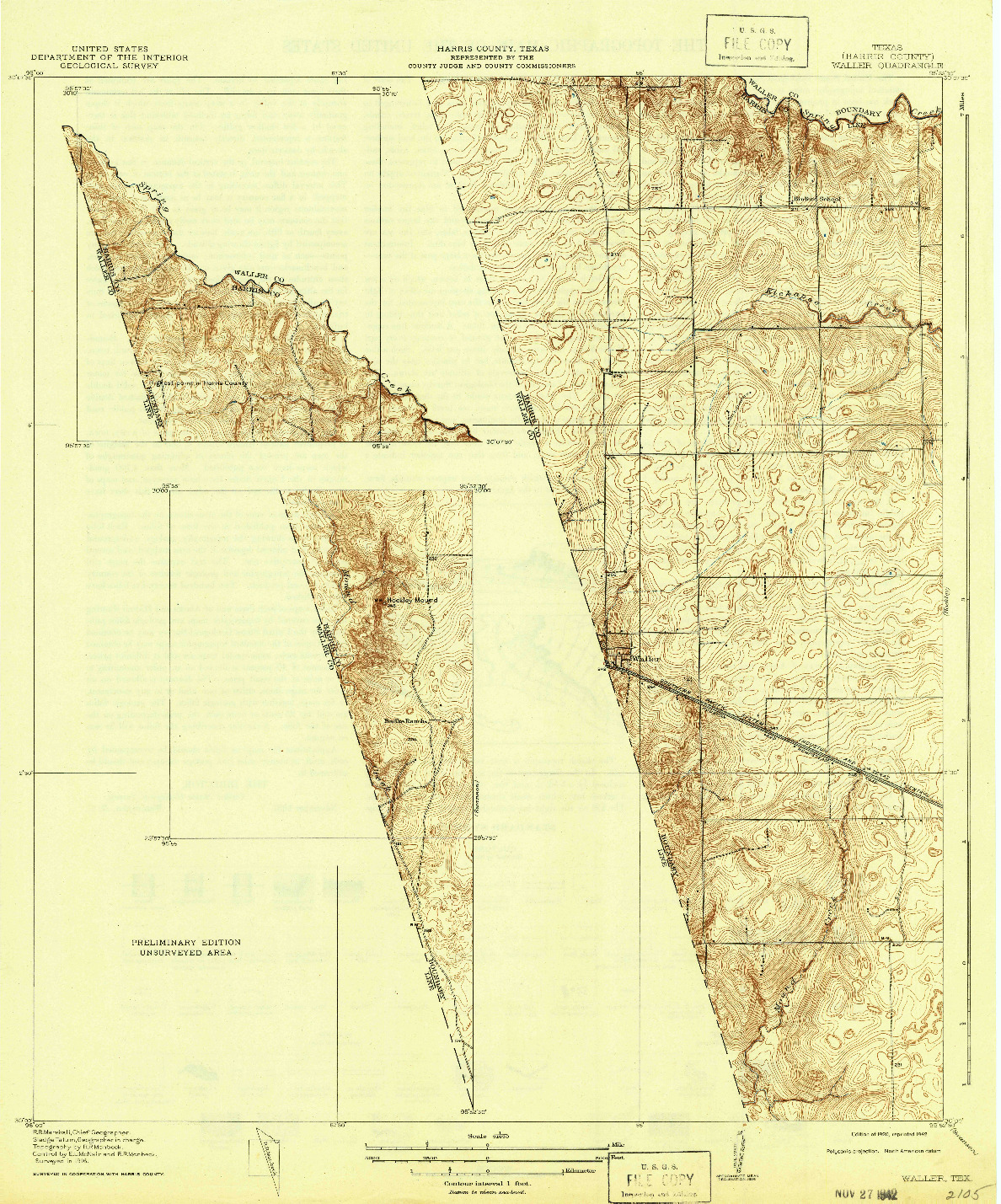USGS 1:31680-SCALE QUADRANGLE FOR WALLER, TX 1920