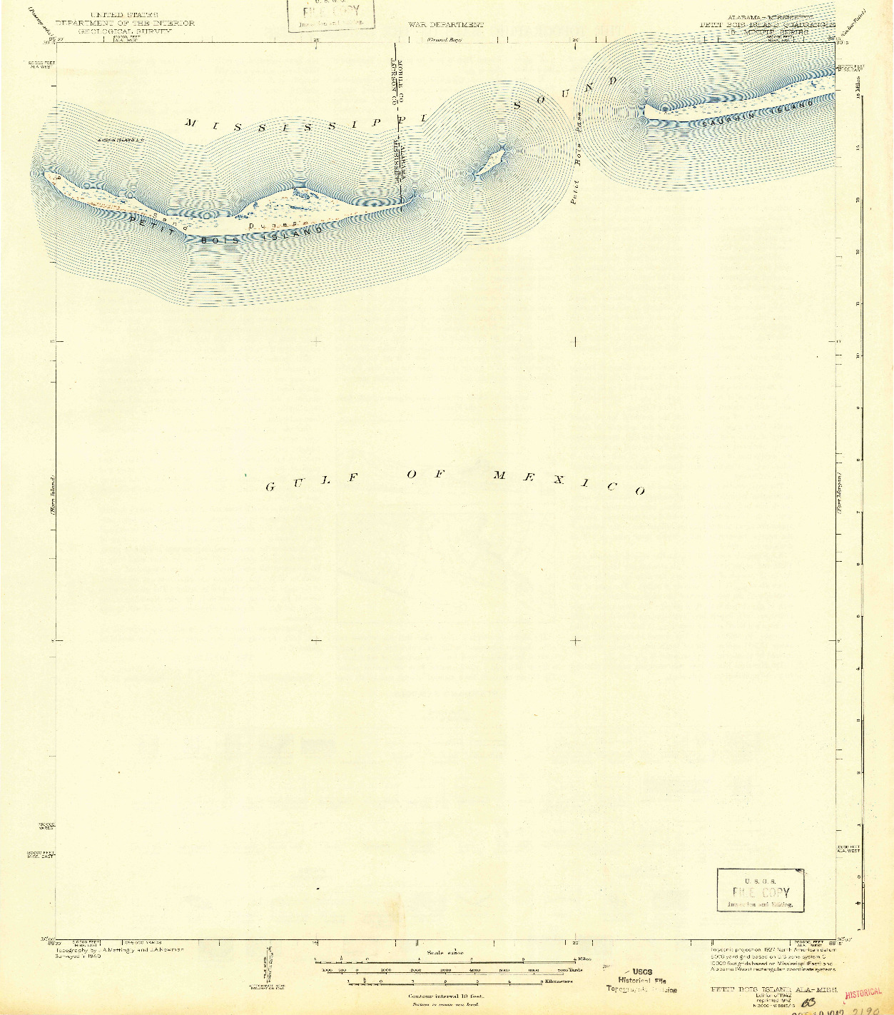 USGS 1:62500-SCALE QUADRANGLE FOR PETIT BOIS ISLAND, AL 1942