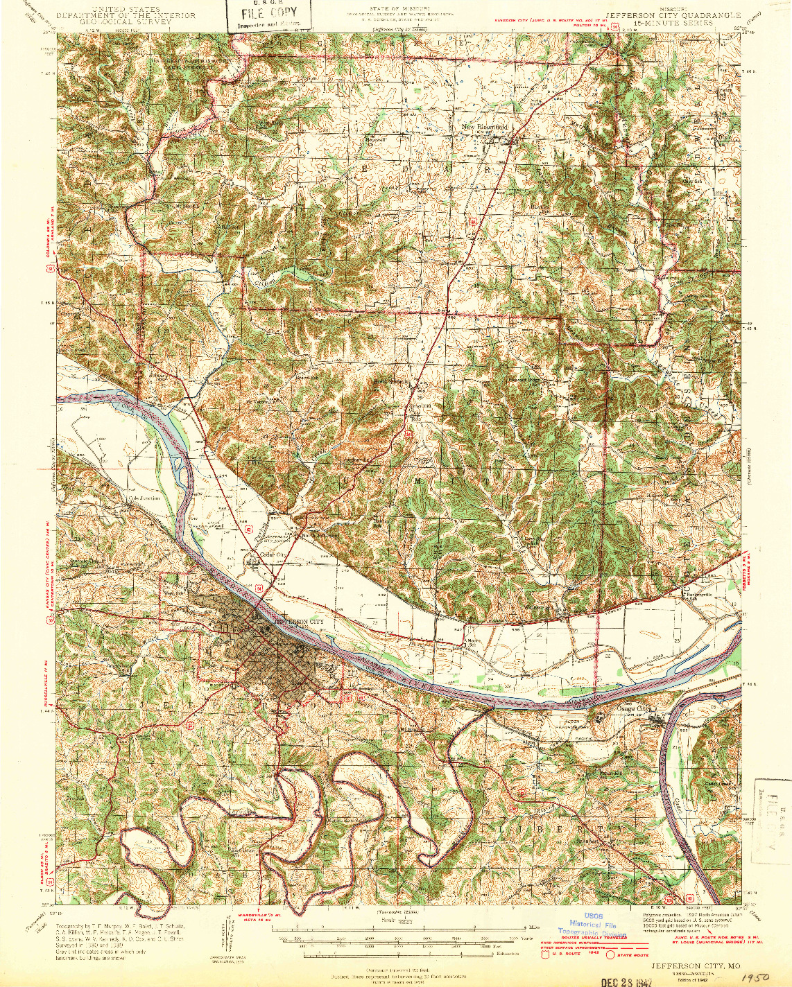 USGS 1:62500-SCALE QUADRANGLE FOR JEFFERSON CITY, MO 1942
