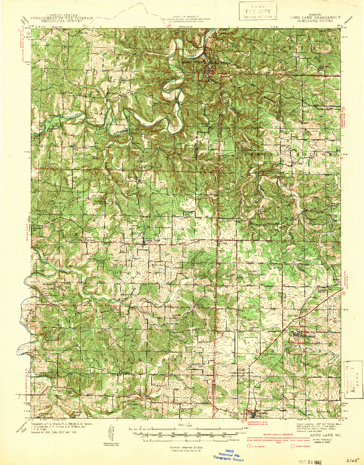 USGS 1:62500-SCALE QUADRANGLE FOR LONG LANE, MO 1942