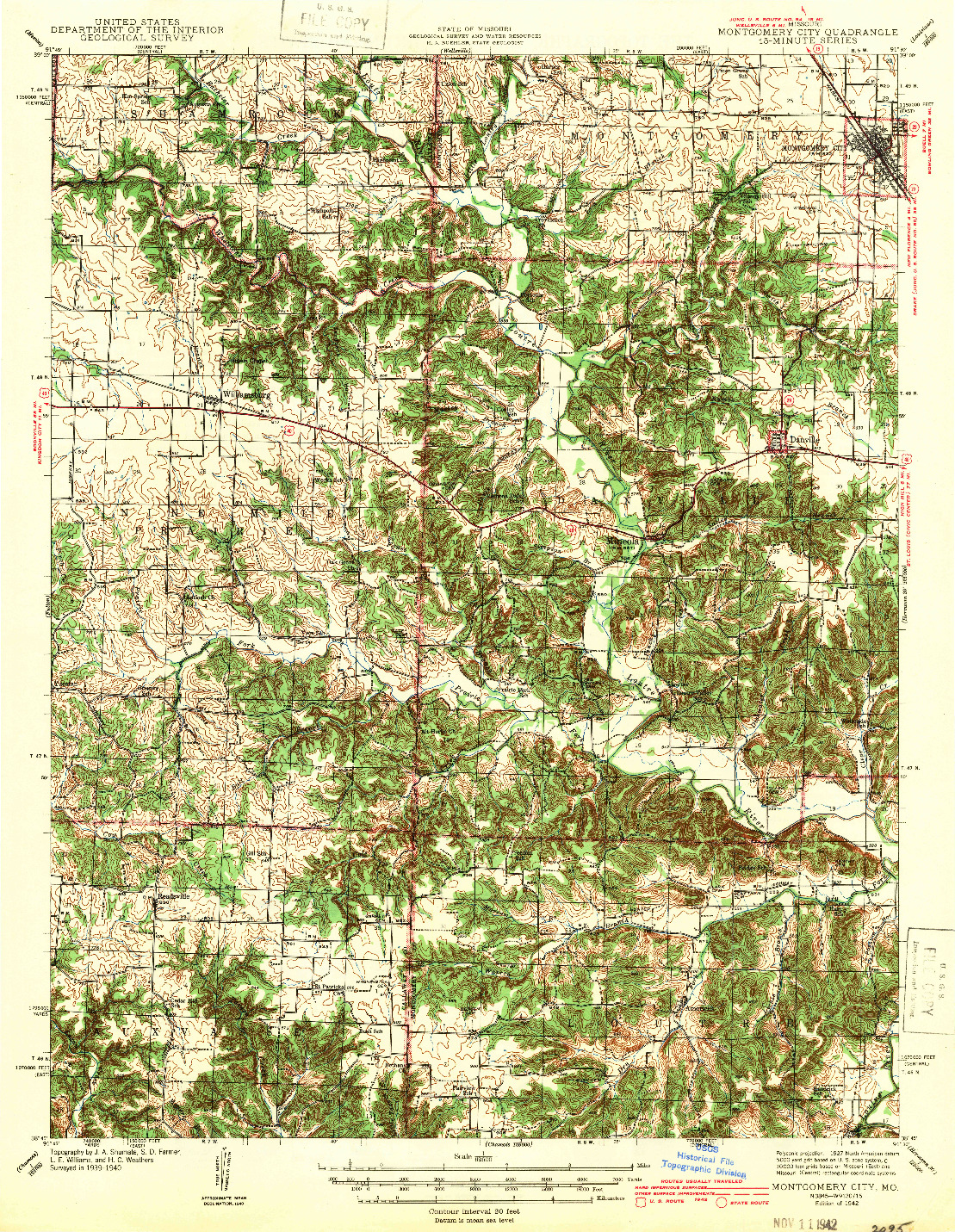 USGS 1:62500-SCALE QUADRANGLE FOR MONTGOMERY CITY, MO 1942