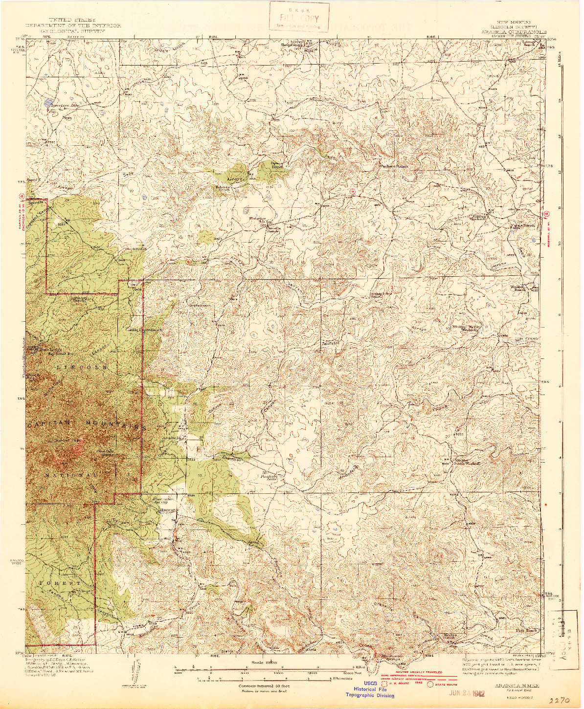 USGS 1:62500-SCALE QUADRANGLE FOR ARABELA, NM 1942