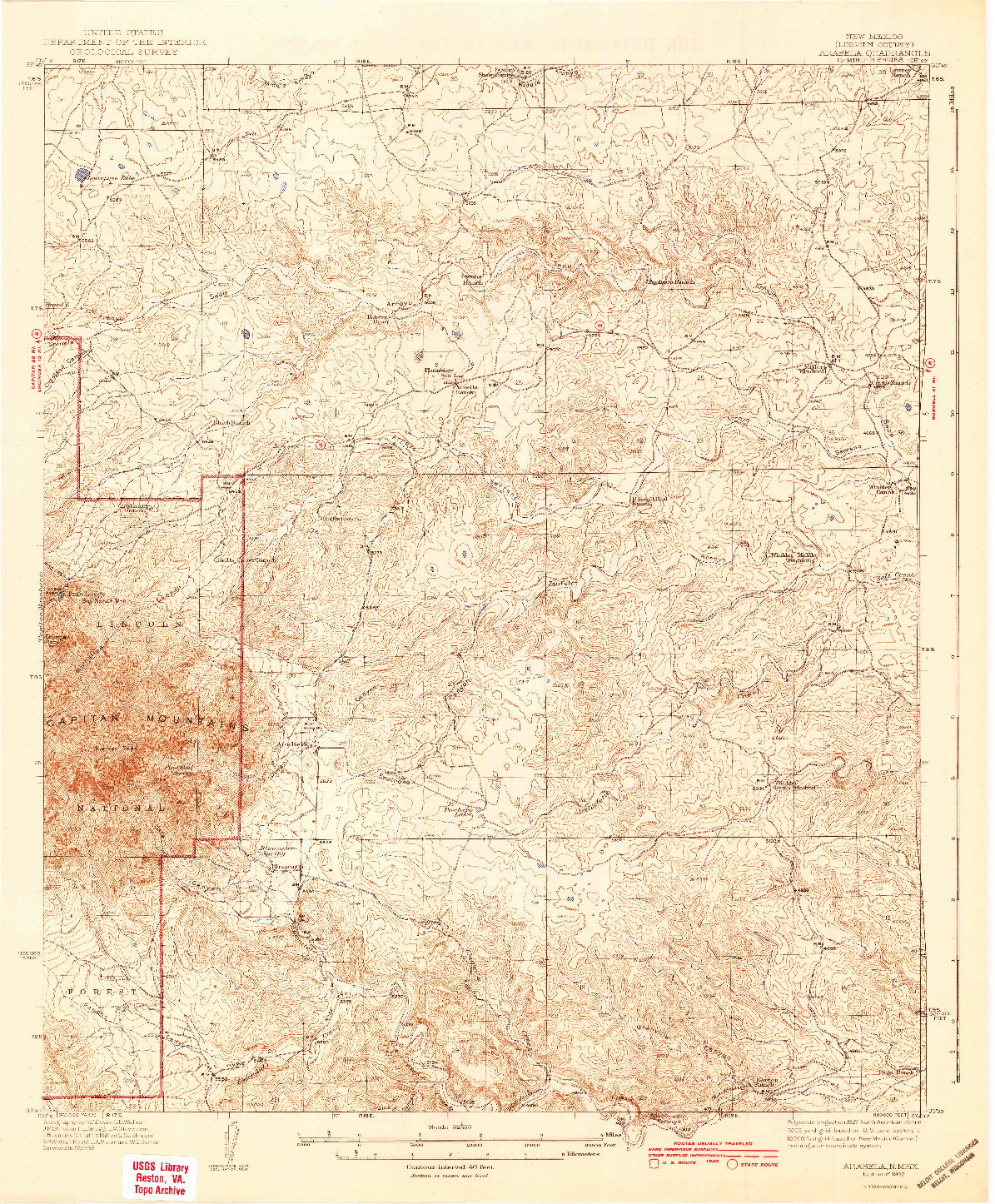 USGS 1:62500-SCALE QUADRANGLE FOR ARABELA, NM 1942