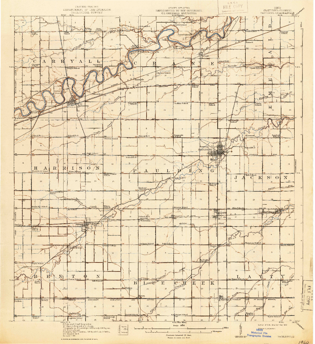 USGS 1:62500-SCALE QUADRANGLE FOR PAULDING, OH 1914