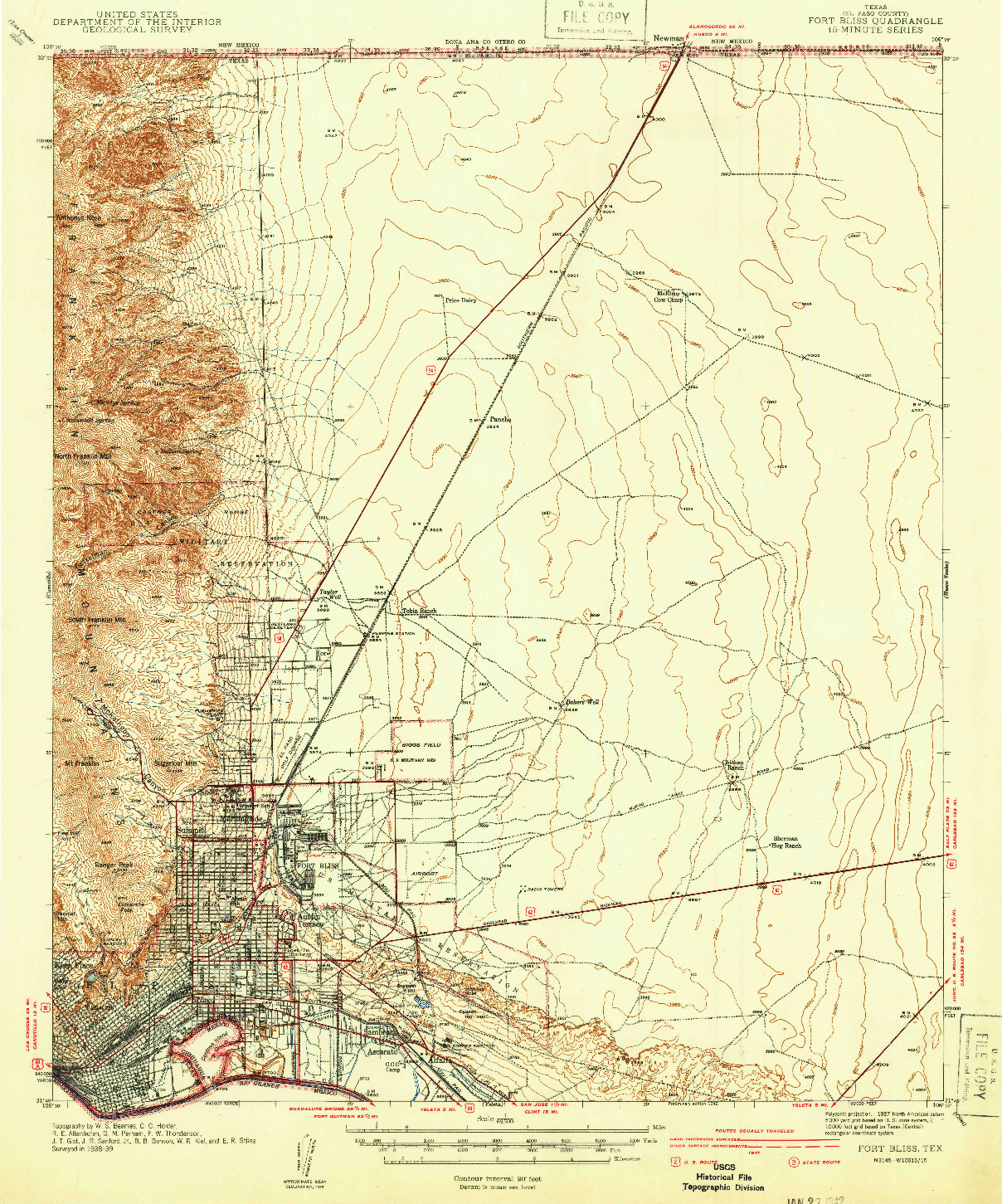 USGS 1:62500-SCALE QUADRANGLE FOR FORT BLISS, TX 1942