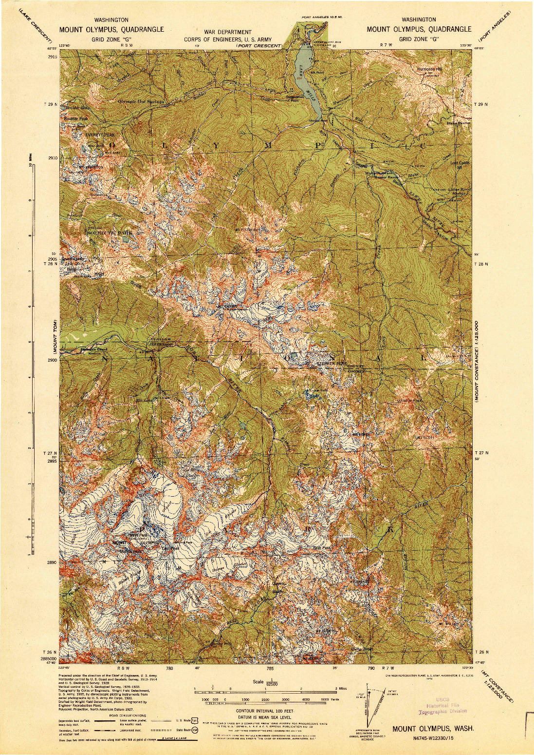 USGS 1:62500-SCALE QUADRANGLE FOR MOUNT OLYMPUS, WA 1942