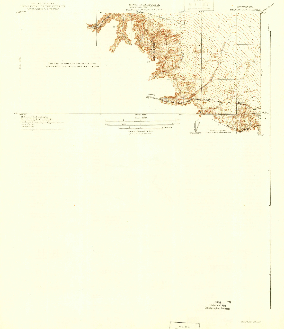 USGS 1:31680-SCALE QUADRANGLE FOR MIDWAY, CA 1916