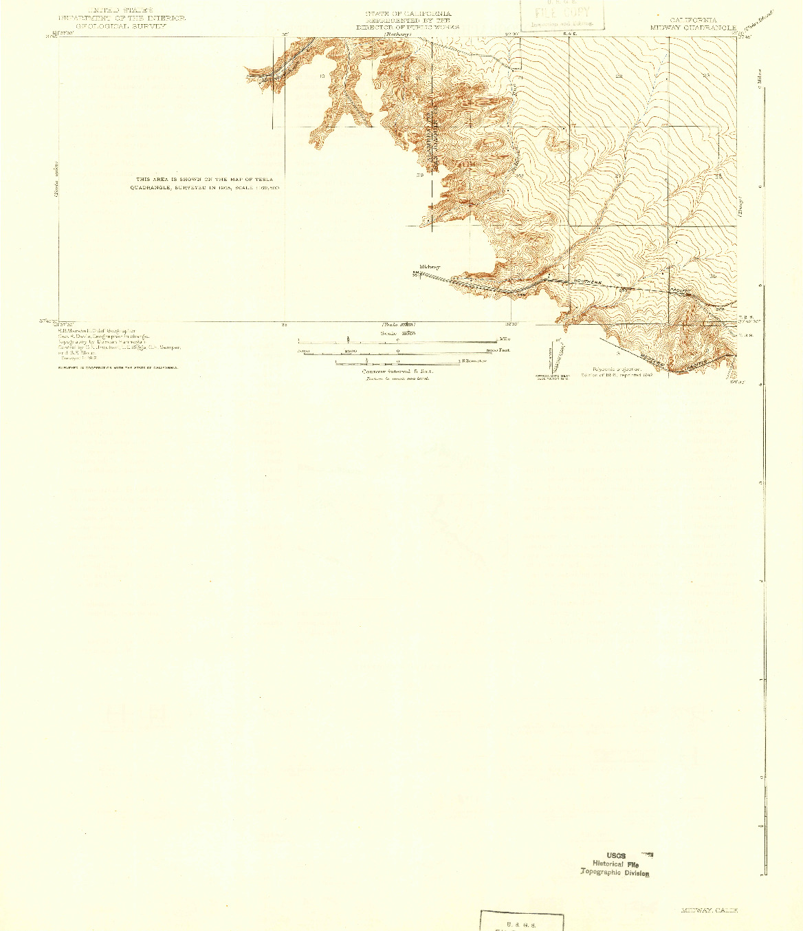 USGS 1:31680-SCALE QUADRANGLE FOR MIDWAY, CA 1916