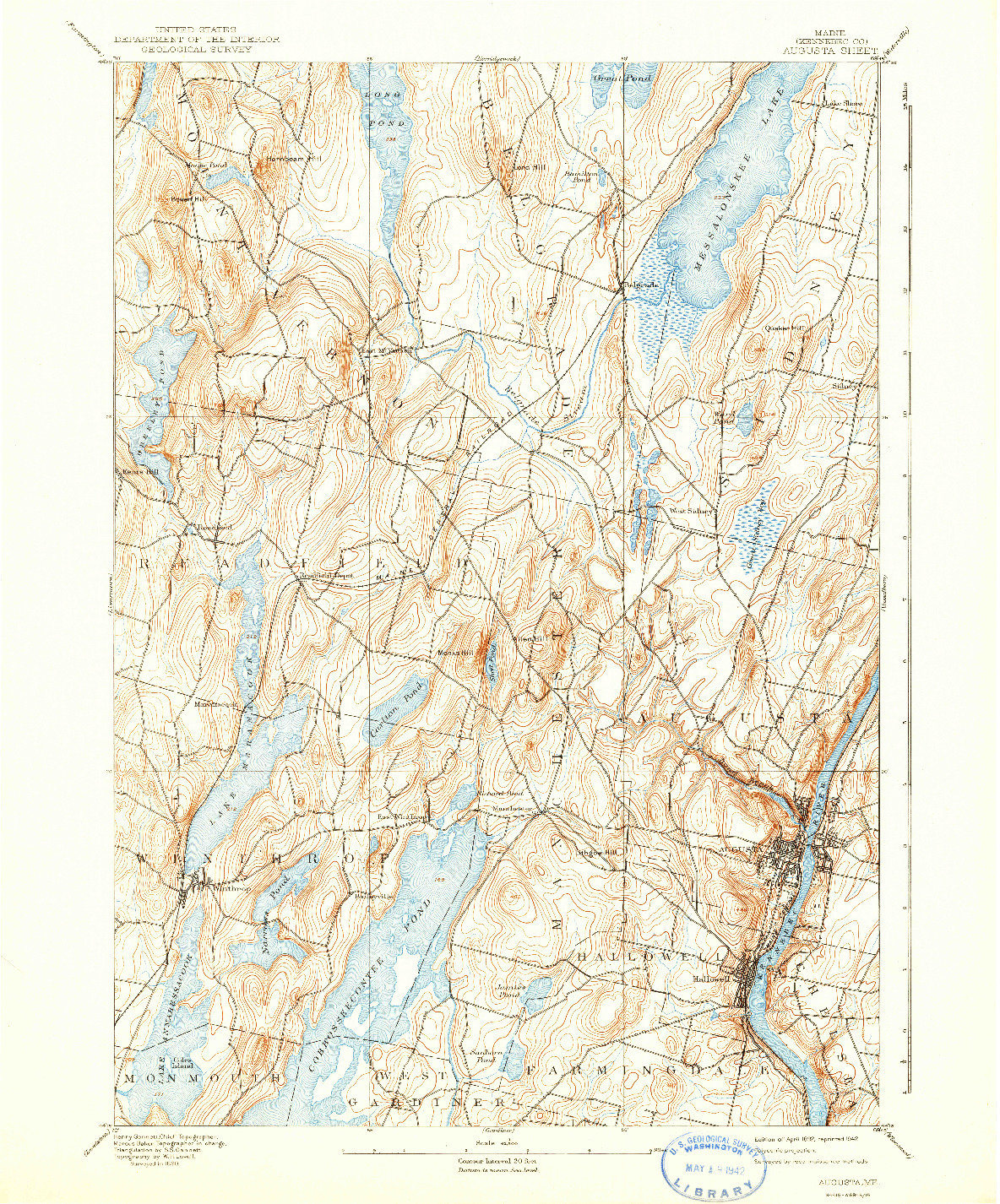 USGS 1:62500-SCALE QUADRANGLE FOR AUGUSTA, ME 1892
