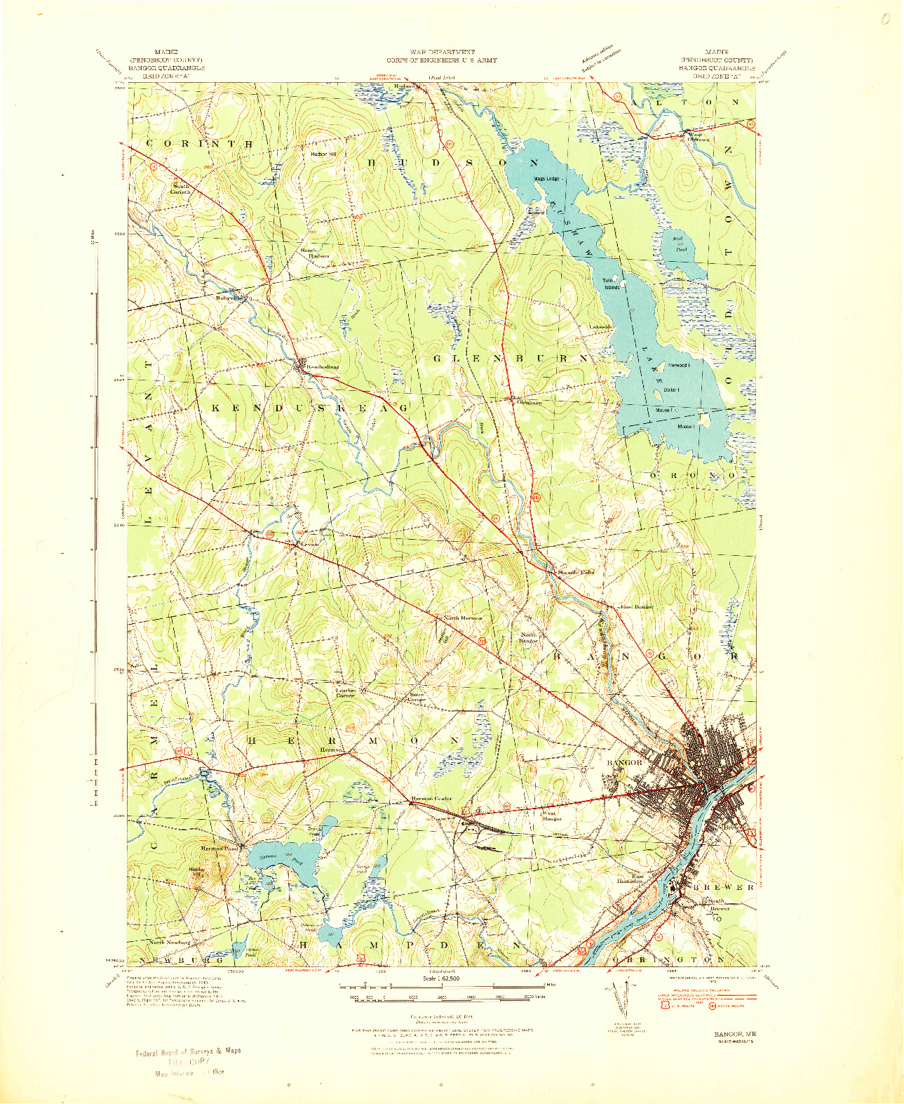 USGS 1:62500-SCALE QUADRANGLE FOR BANGOR, ME 1942