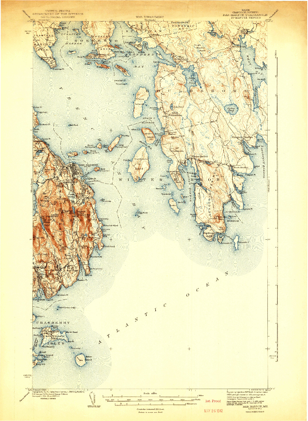 USGS 1:62500-SCALE QUADRANGLE FOR BAR HARBOR, ME 1942