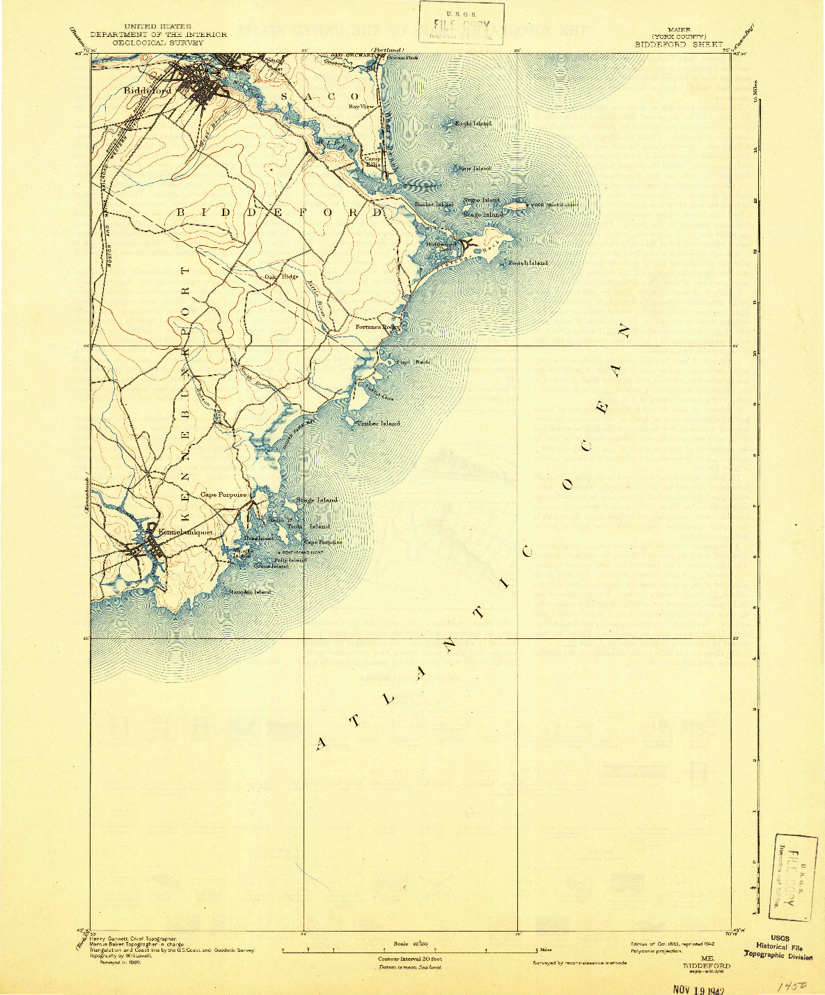 USGS 1:62500-SCALE QUADRANGLE FOR BIDDEFORD, ME 1893