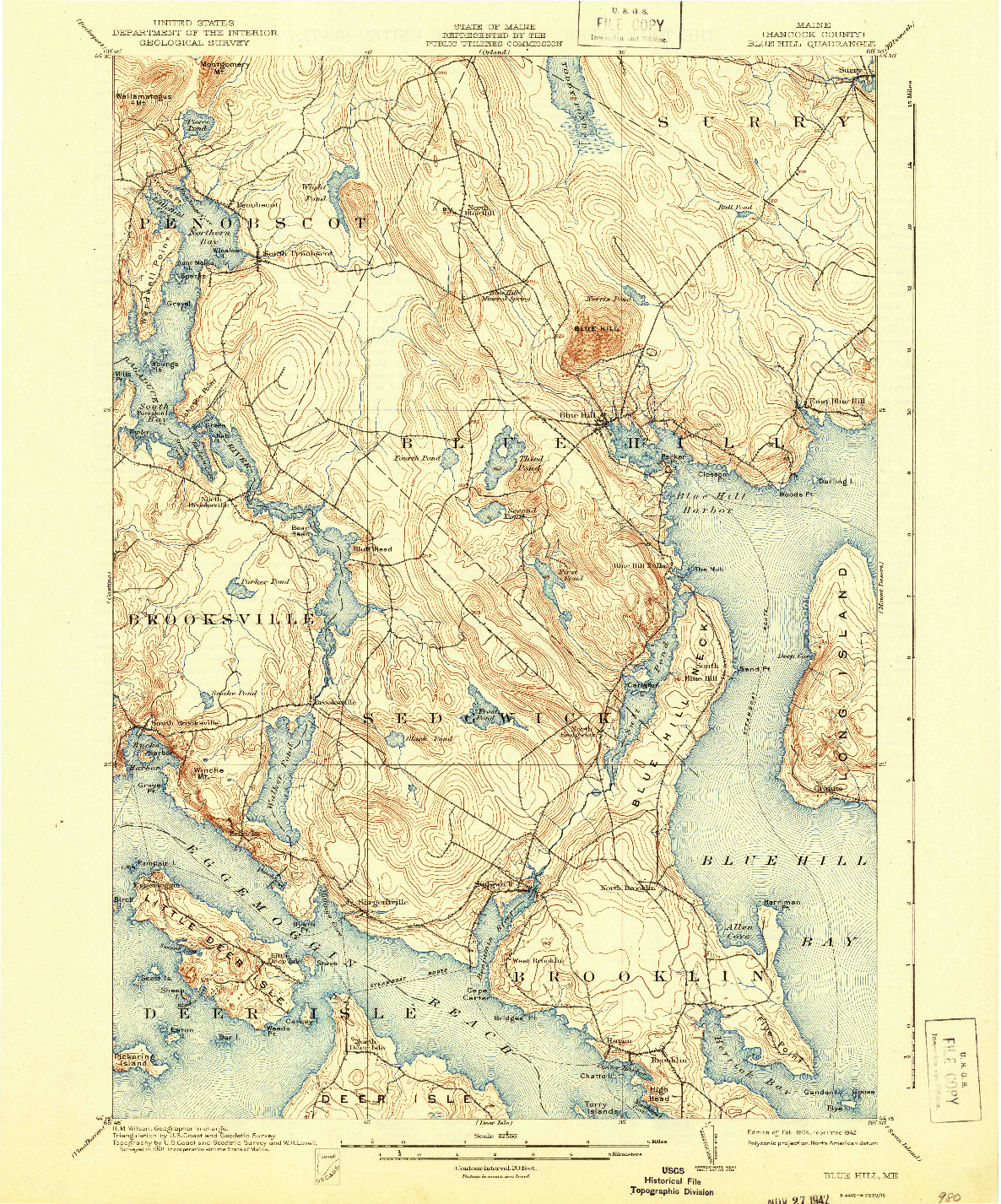 USGS 1:62500-SCALE QUADRANGLE FOR BLUE HILL, ME 1904