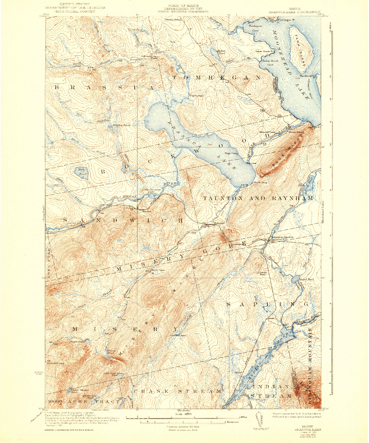 USGS 1:62500-SCALE QUADRANGLE FOR BRASSUA LAKE, ME 1923