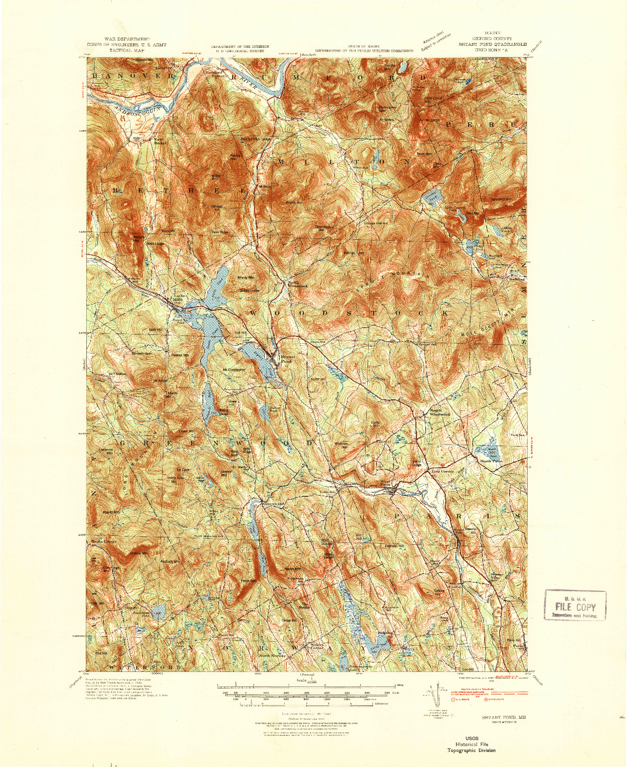 USGS 1:62500-SCALE QUADRANGLE FOR BRYANT POND, ME 1942