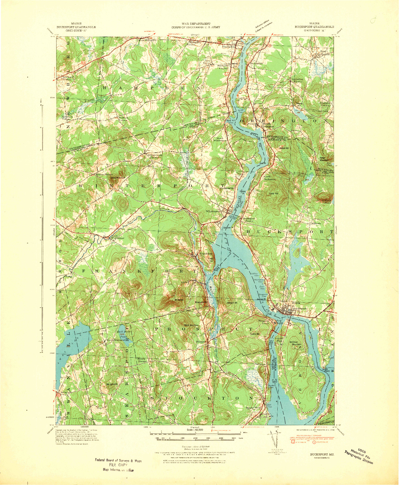 USGS 1:62500-SCALE QUADRANGLE FOR BUCKSPORT, ME 1942