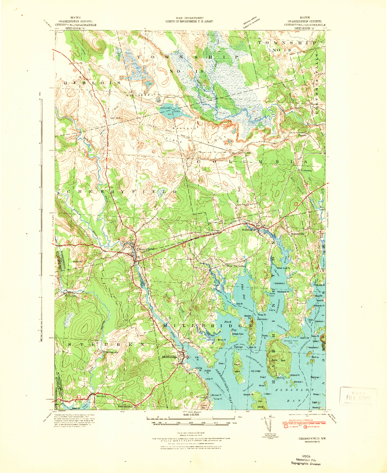 USGS 1:62500-SCALE QUADRANGLE FOR CHERRYFIELD, ME 1942
