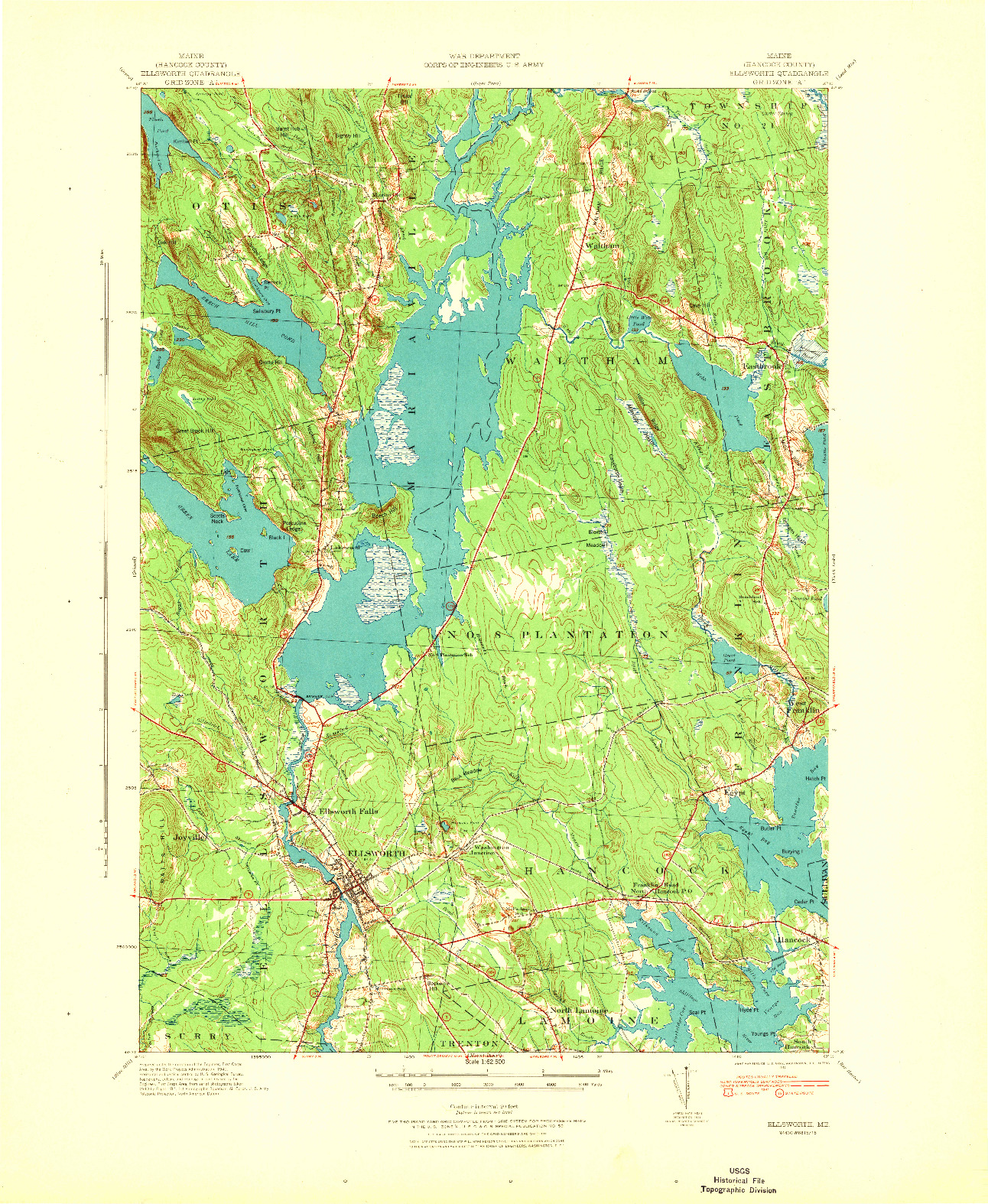 USGS 1:62500-SCALE QUADRANGLE FOR ELLSWORTH, ME 1942