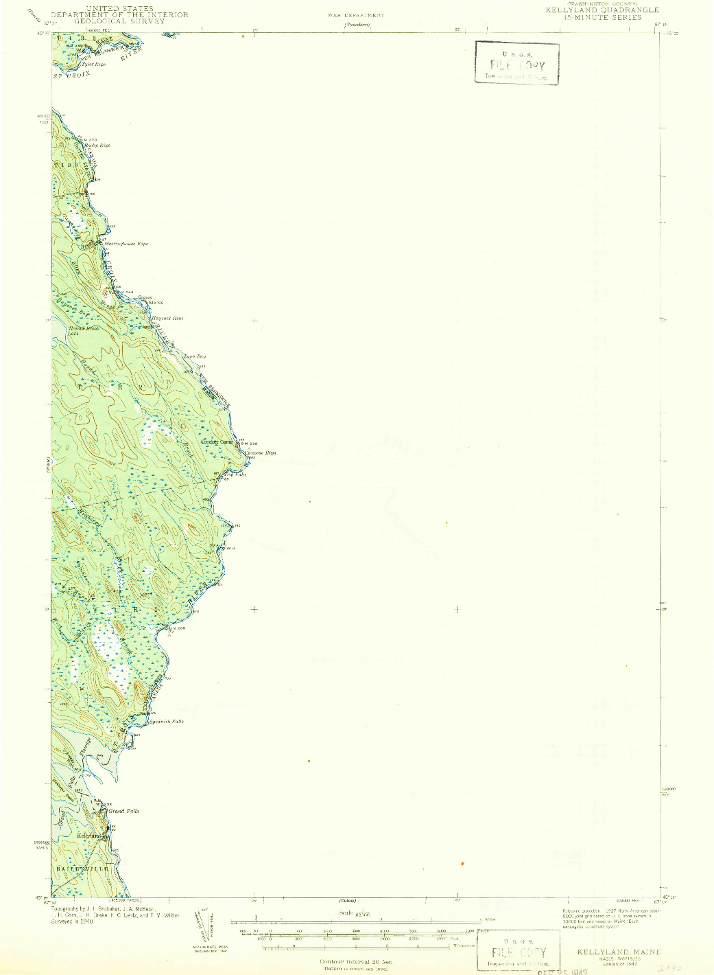 USGS 1:62500-SCALE QUADRANGLE FOR KELLYLAND, ME 1942