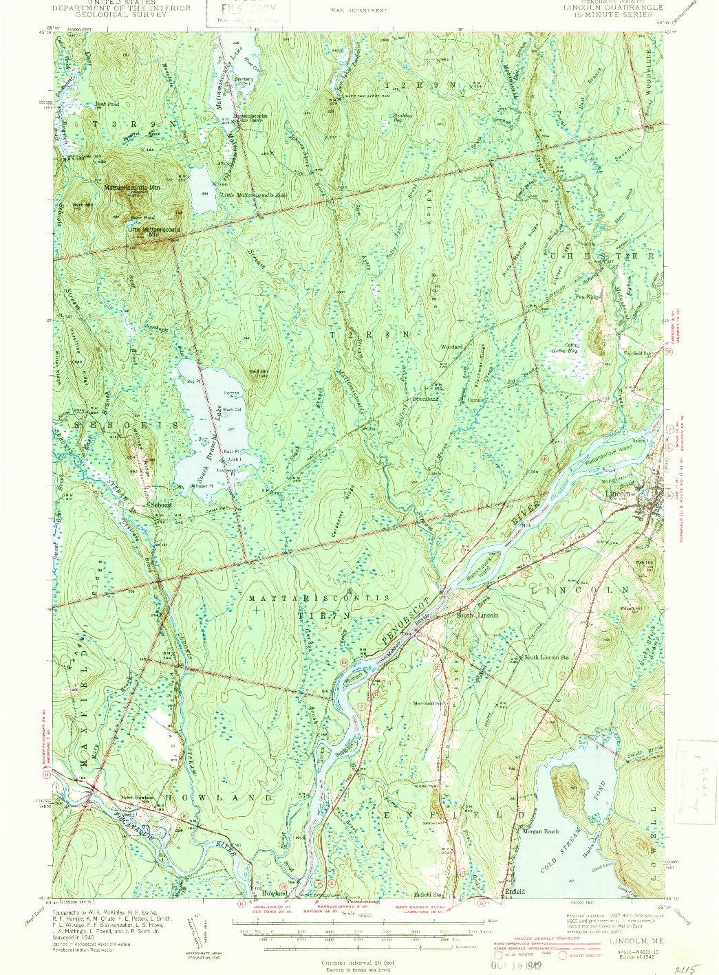 USGS 1:62500-SCALE QUADRANGLE FOR LINCOLN, ME 1942