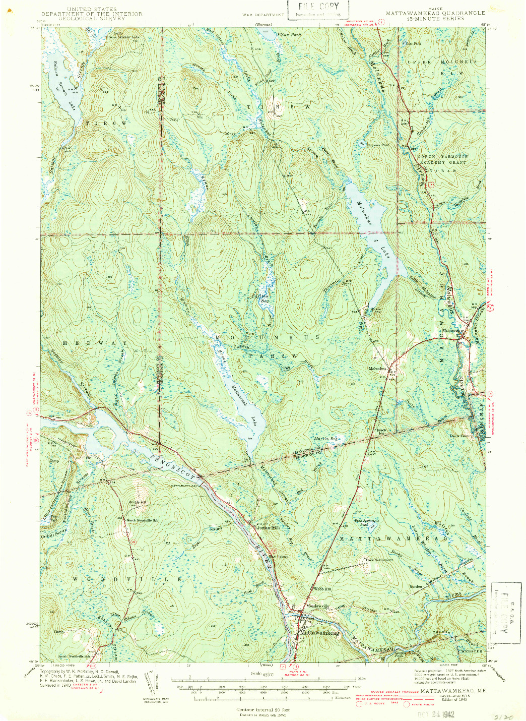 USGS 1:62500-SCALE QUADRANGLE FOR MATTAWAMKEAG, ME 1942