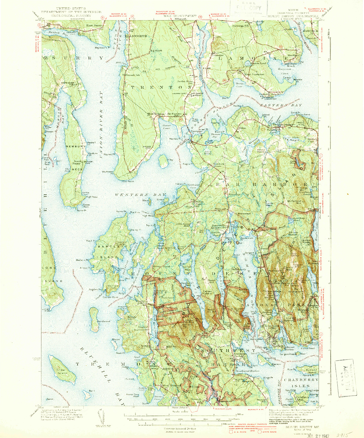 USGS 1:62500-SCALE QUADRANGLE FOR MOUNT DESERT, ME 1942